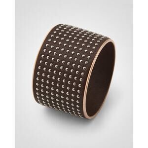 Vintage‎ Edgy Studded Leather Wide Snap Bracelet, 9" 8" Unisex, Brown sbr-32